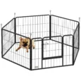 Six-Panel Steel Dog Playpen with Door – Grey, 60cm High
