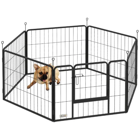 Six-Panel Steel Dog Playpen with Door &ndash; Grey, 60cm High