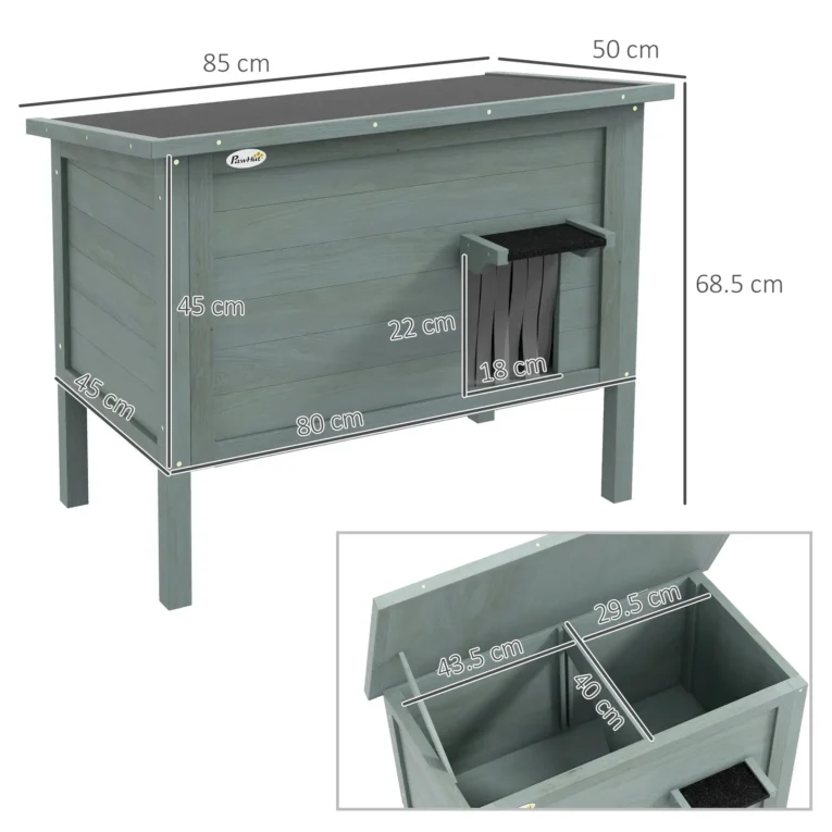 Insulated Wooden Cat House with Raised Base – Charcoal, 85cm Insulated Wooden Cat House with Raised Base – Charcoal, 85cm