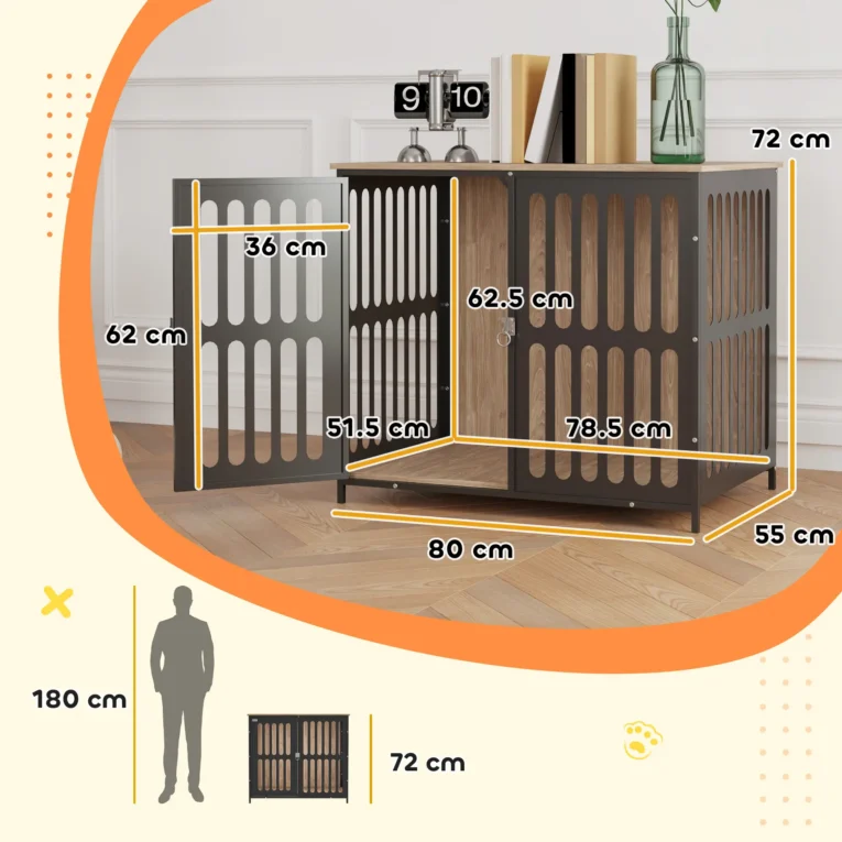 Mesh-Panel Dog Crate Side Table – Walnut, 80cm