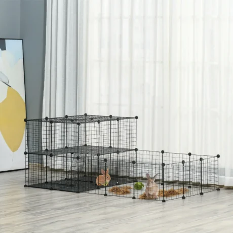 Modular Small-Pet Panel Playpen with Ladder – Black