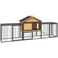 Wooden Rabbit Hutch with Side Run and Tray – Natural, 217cm