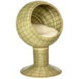 Raised Woven-Grass Cat Cave with Cushion – Yellow, 69cm