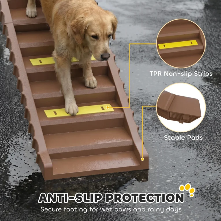 Folding Dog Access Ramp with Grip Strips – Brown, 154cm