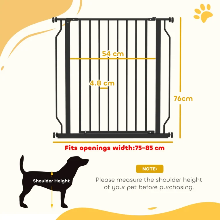 Adjustable Walk-Through Dog Gate – Black, 75–85cm