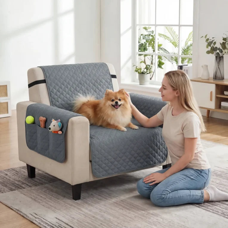 Pet Furniture Protector with Straps and Pockets – Grey, 192 × 177cm