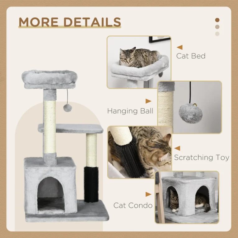 Cat Tower with Washable Top Bed – Light Grey, 85cm
