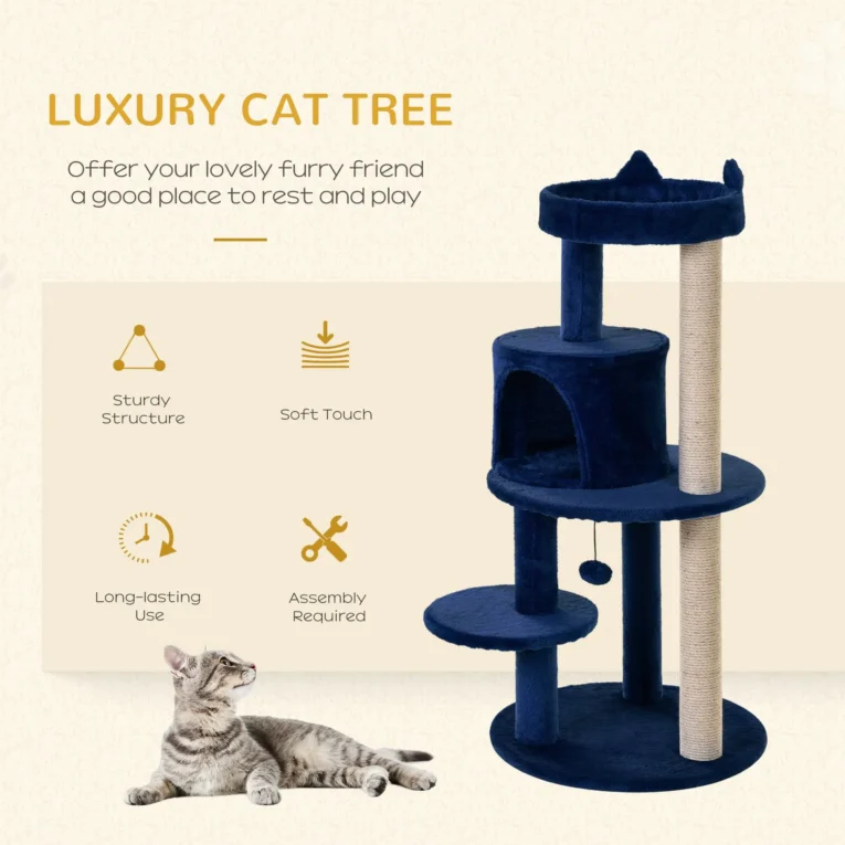 Cat Tree with Round Den and Perches – Blue, 104cm