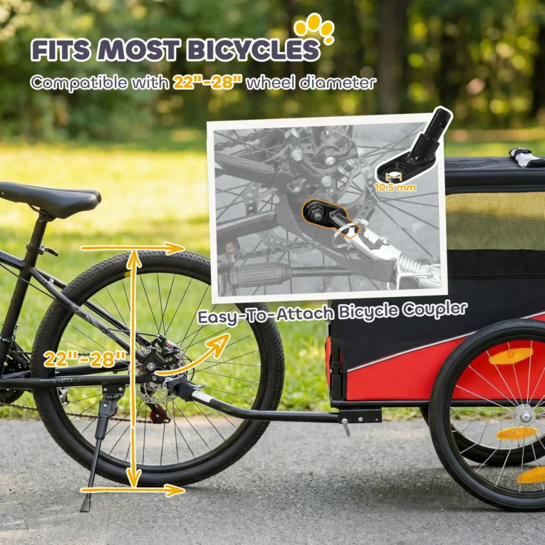 Folding Dog Bicycle Trailer with 20-Inch Wheels – Red and Black