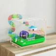 2-Tier Hamster Cage with Tunnel Wheels Ladder Dwarf – Green and white
