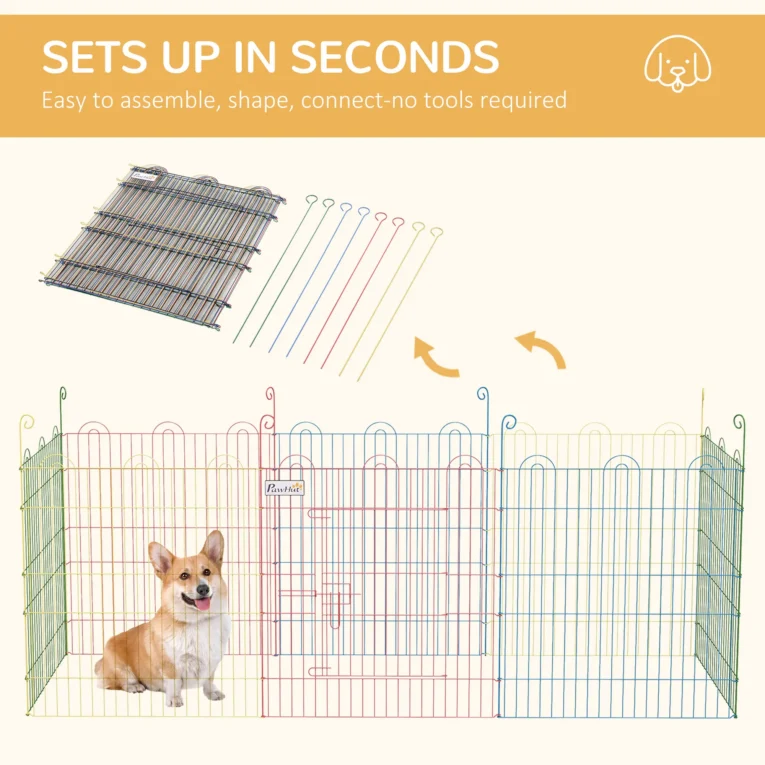 Eight-Panel Metal Pet Playpen – Multicolour, 60cm
