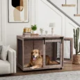 Large Dog Crate Furniture with Sliding Door – Walnut, 98cm