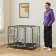 Large Wheeled Steel Dog Crate with Opening Top – Black, 109cm