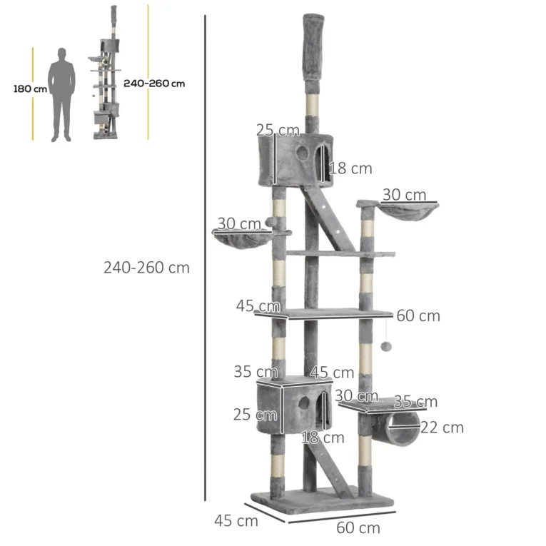 Cat Tree Indoor Adjustable Height 240-260cm – Light grey