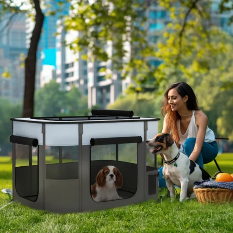 Folding Fabric Pet Playpen – Grey, 94cm