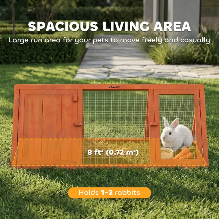 Wooden Rabbit Hutch with Run Outdoor Triangle House – Orange
