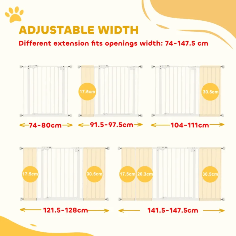 Adjustable Pet Gate with Three Extensions – White, 76.2cm Adjustable Pet Gate with Three Extensions – White, 76.2cm
