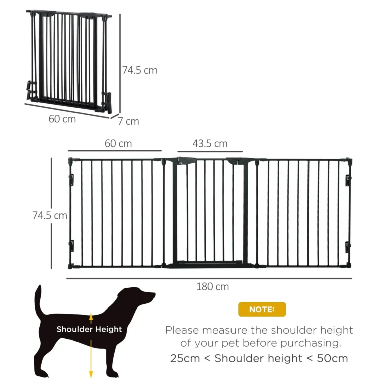 Metal Pet Safety Gate 3 Panels Room Divider – Black