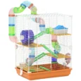 5-Tier Hamster Cage with Wheels and Tunnel – Orange and White