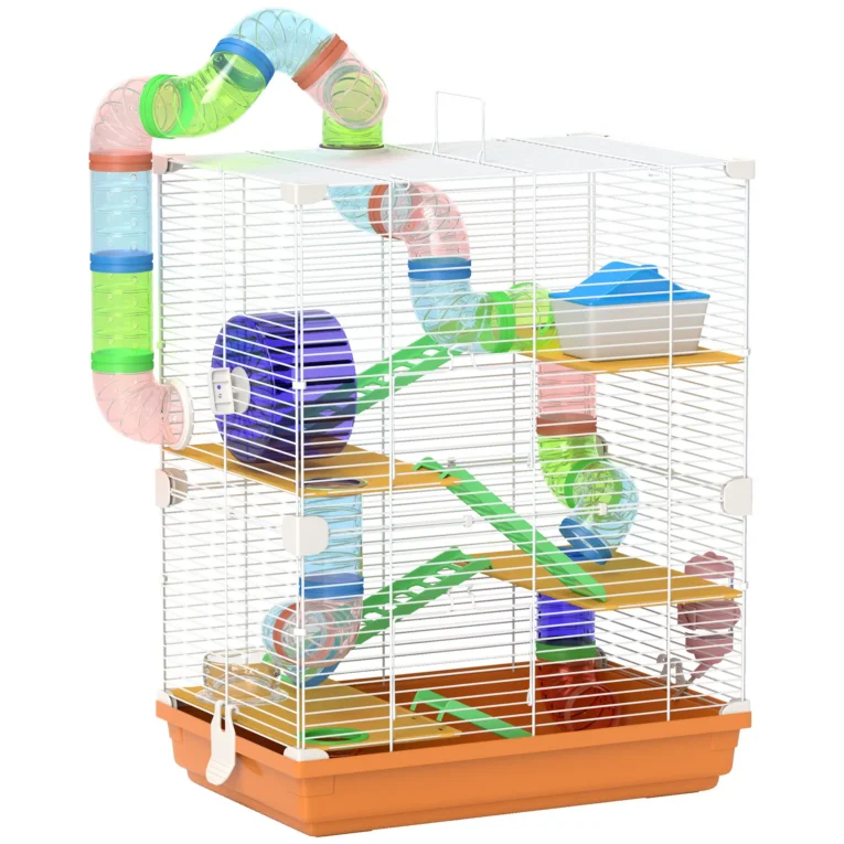 5-Tier Hamster Cage with Wheels and Tunnel – Orange and White