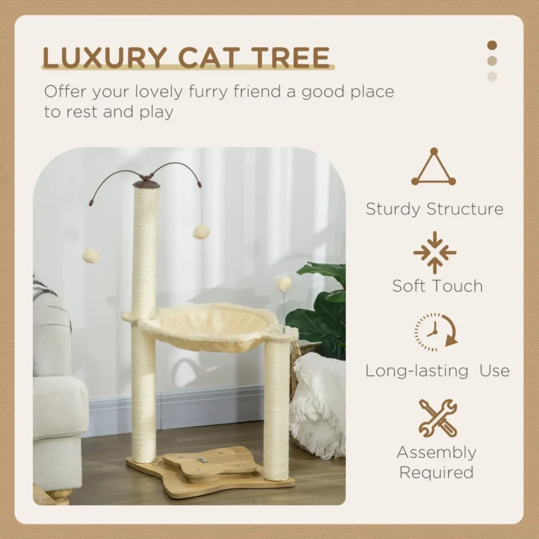 Cat Hammock Tower with Scratching Posts – Beige, 90cm