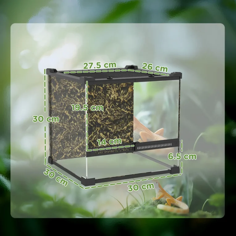 Reptile Glass Terrarium Stone Background 30cm – Black