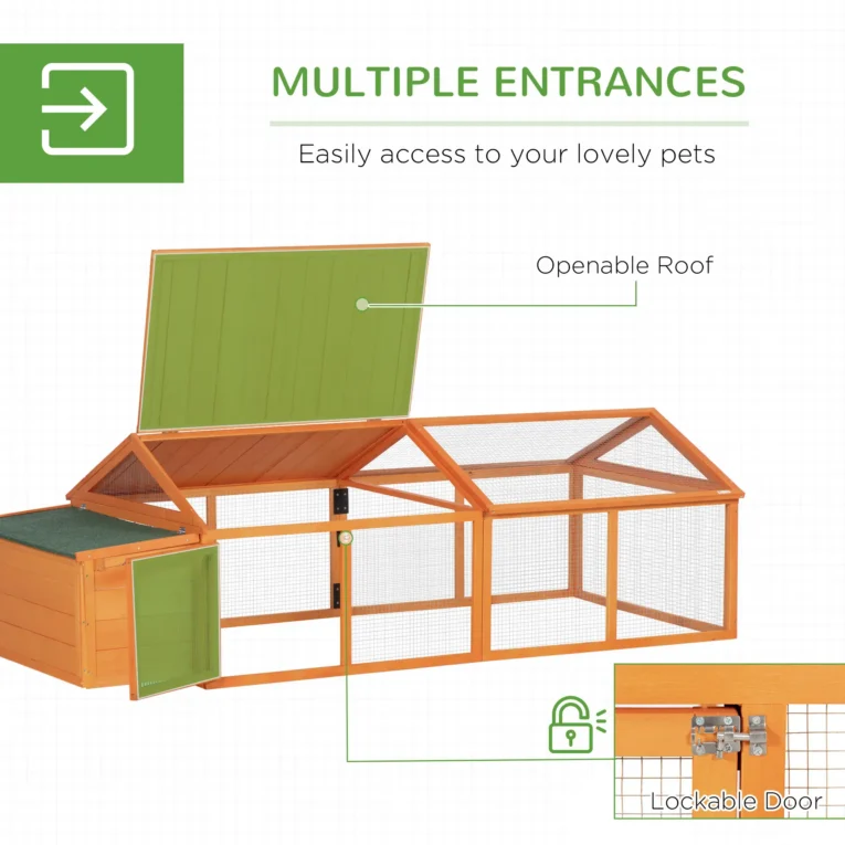 Wooden Chicken Coop with Nesting Box and Opening Roof – Orange, 240cm