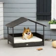 Wicker Dog House Rattan Pet Bed with Canopy – Dark brown and cream