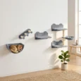 4PC Wall-Mounted Cat Shelves with Hammock – Grey and cream