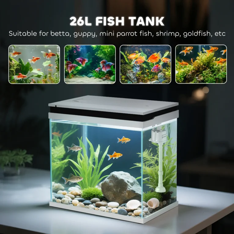 26-Litre Glass Aquarium with Filter, Pump and LED Lights – White