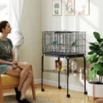 Divided Bird Cage with Storage Stand – Black, 116cm High