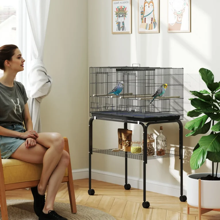 Divided Bird Cage with Storage Stand – Black, 116cm High Divided Bird Cage with Storage Stand – Black, 116cm High
