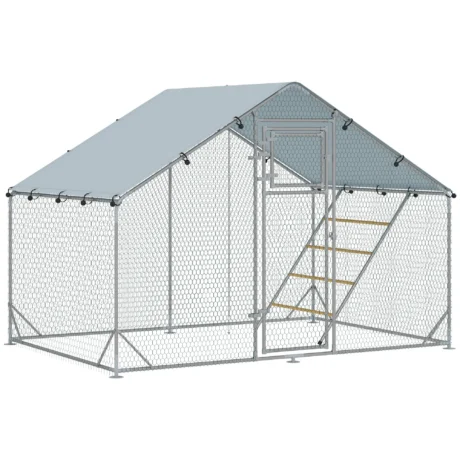 Walk-In Steel Chicken Run with Cover and Feeder – 3 × 2m