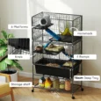 Tall Small-Animal Cage with Platforms and Hammock – Dark Grey