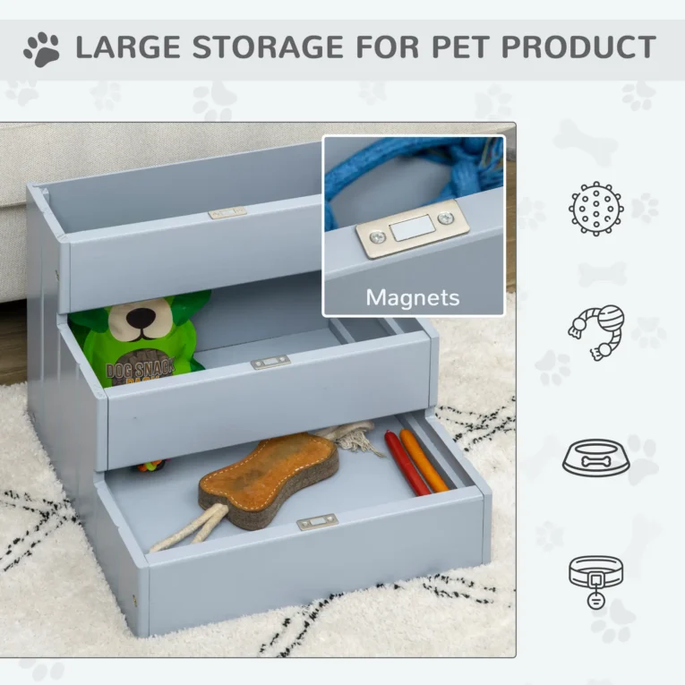 Wooden Dog Steps Pet Ladder with Storage – Grey