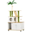 Cat Litter Cabinet with Climbing Tree and Scratching Posts – Oak and Cream