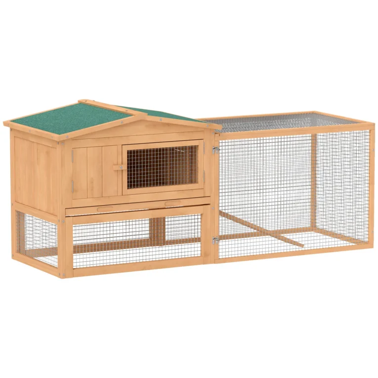 Two-Level Wooden Rabbit Hutch with Enclosed Run – Natural