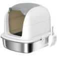 Enclosed Steel Cat Litter Box with Flip Lid – White, 52cm