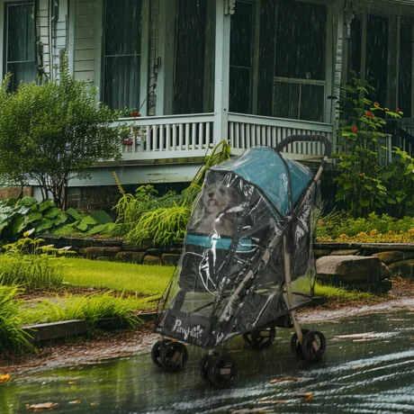 Folding Pet Stroller with Rain Cover – Dark Green