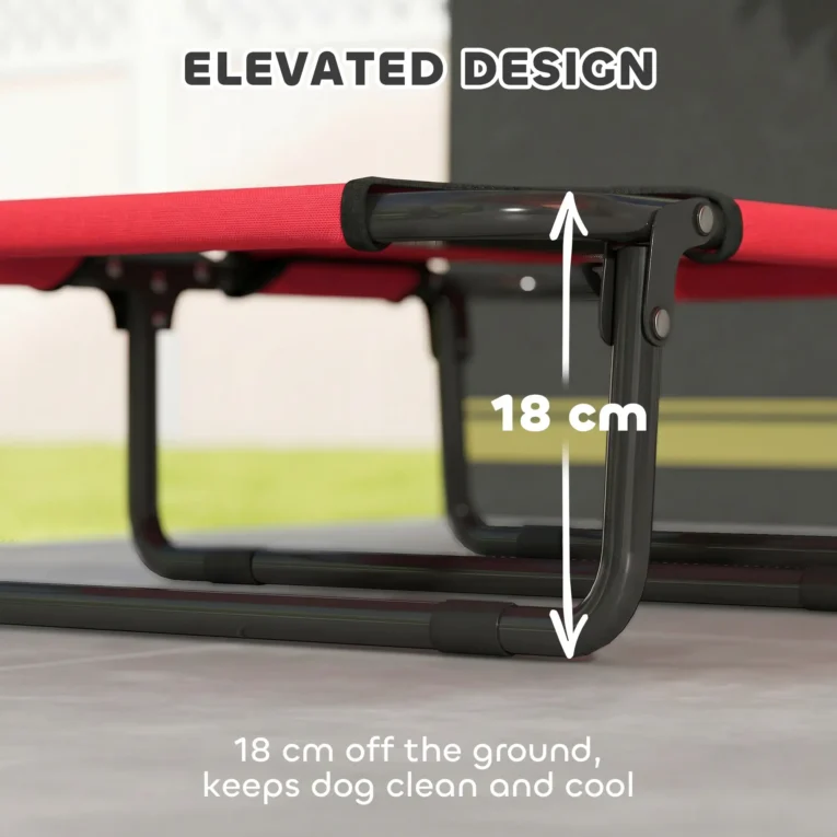 Folding Elevated Dog Bed with Mesh Centre – Red, 75cm