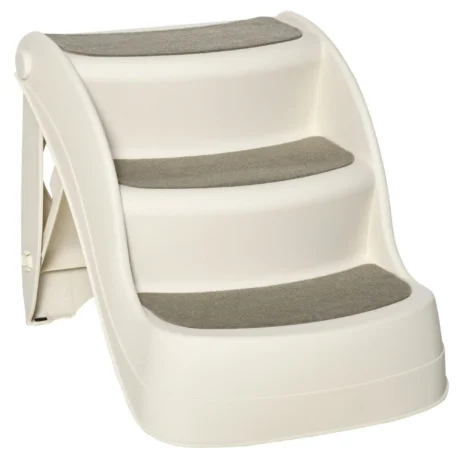 Folding Three-Step Pet Stairs – Cream, 38cm