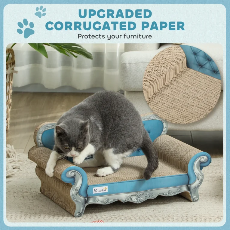 Cardboard Cat Scratcher Sofa with Catnip – Light Blue