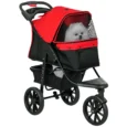 Dog Stroller 3-Wheel Pushchair for Small Pets – Red and black