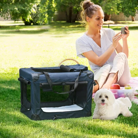 Folding Fabric Pet Carrier – Dark Blue, 60 × 41.5 × 41cm
