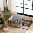 Seven-Panel Dog Whelping Pen with Fabric Liner and Two Pads – Black