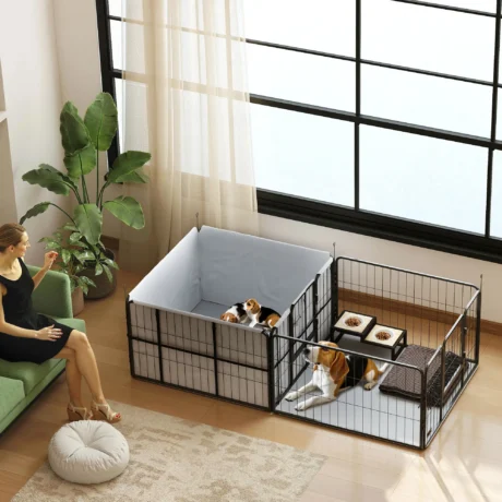 Seven-Panel Dog Whelping Pen with Fabric Liner and Two Pads &ndash; Black &ndash; detail 2