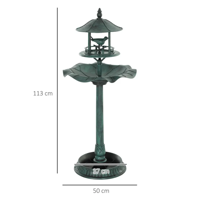 Garden Bird Bath with Planter Base – Green, 113cm