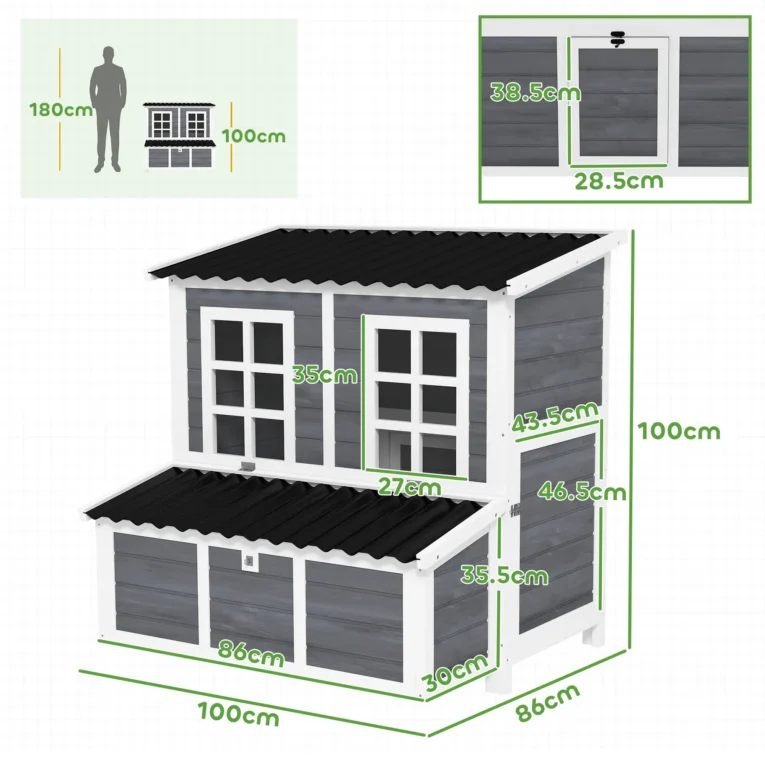 Wooden Chicken Shelter with Nesting Box – Light Grey