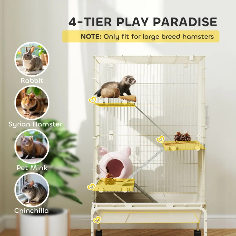 Four-Level Small-Animal Cage with Ramps and Wheels – Beige Four-Level Small-Animal Cage with Ramps and Wheels – Beige
