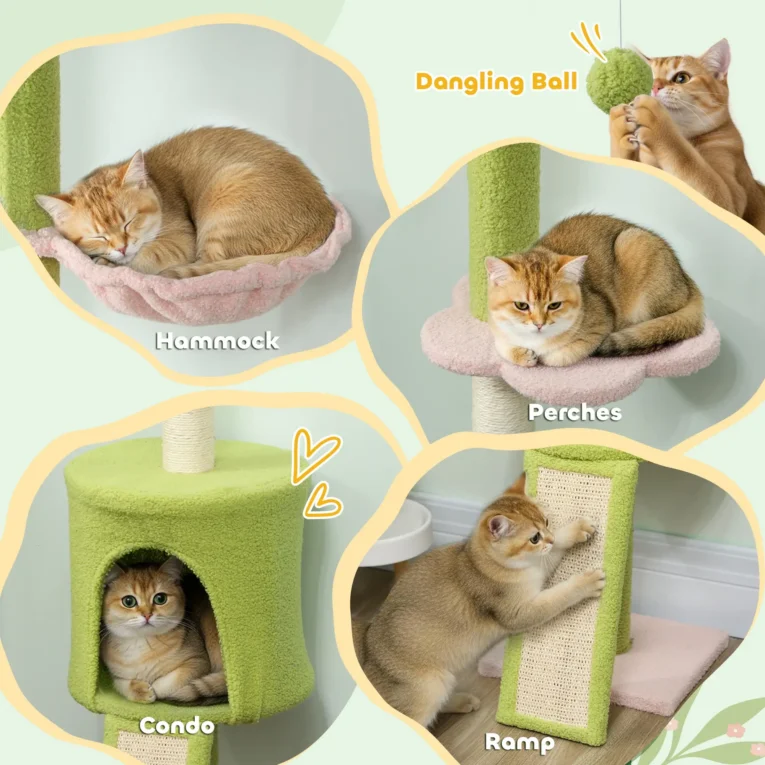 Adjustable Floor-to-Ceiling Cat Tree with Hammock – Green